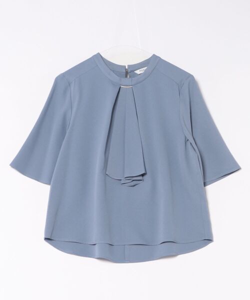 m.f.editorial(エムエフエディトリアル)の「【ストレッチ】m.f.エディトリアル レディース 金具付き ボウタイ風 半袖 プルオーバー ブラウス(シャツ/ブラウス・レディース・ホワイト/ネイビー/ブルー・MEDIUM/LARGE)」の13枚目の写真