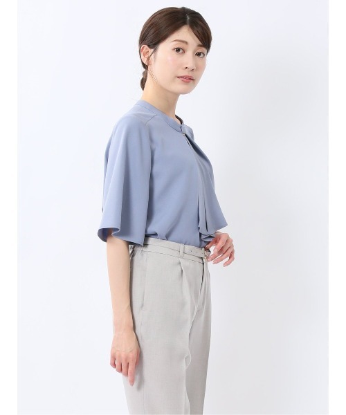 ブラウス シャツ 「ストレッチ」m.f.エディトリアルレディース 配色ボウタイ 半袖比翼ブラウス レディース セール】【ストレッチ】m.f.エディトリアルレディース 金具付き
