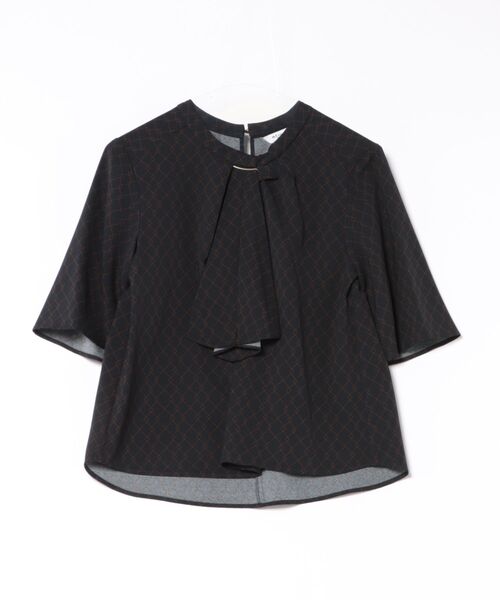 m.f.editorial(エムエフエディトリアル)の「【ストレッチ】m.f.エディトリアル レディース 金具付き ボウタイ風 半袖 プルオーバー ブラウス(シャツ/ブラウス・レディース・ホワイト/ネイビー/ブルー・MEDIUM/LARGE)」の6枚目の写真
