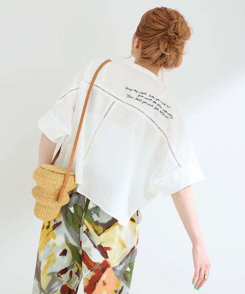 極美品　B.C STOCK　手洗い可 / リネン混エンブロイダリードルマンシャツ B.C STOCK｜手洗い可 / リネン混エンブロイダリードルマンシャツ