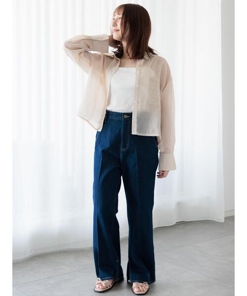 Te chichi TERRASSE（テチチテラス）の「ストライプクロップドシアーシャツ（シャツ/ブラウス・レディース・サックスブルー/オフホワイト/オレンジ/ベージュ・F）」の8枚目の写真