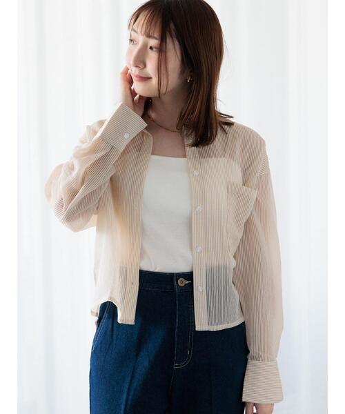 Te chichi TERRASSE（テチチテラス）の「ストライプクロップドシアーシャツ（シャツ/ブラウス・レディース・サックスブルー/オフホワイト/オレンジ/ベージュ・F）」の10枚目の写真