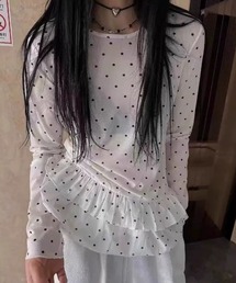 裾フリルドットシアートップス