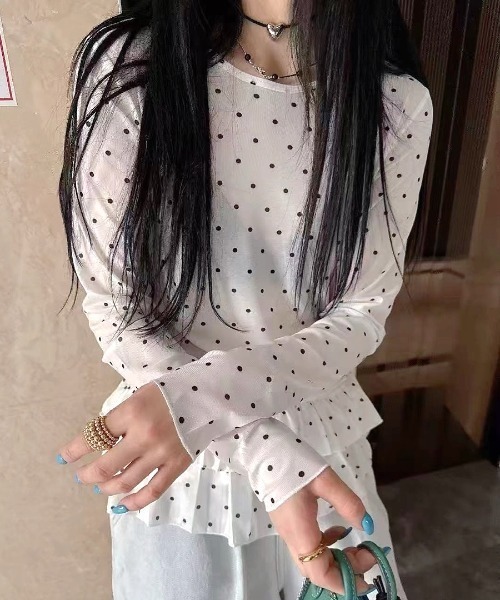 SHEENA(シーナ)の「裾フリルドットシアートップス(Tシャツ/カットソー・レディース・ブラック/ホワイト・M)」の15枚目の写真
