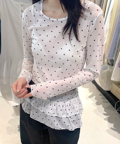 SHEENA(シーナ)の「裾フリルドットシアートップス(Tシャツ/カットソー・レディース・ブラック/ホワイト・M)」の16枚目の写真