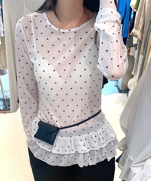 SHEENA(シーナ)の「裾フリルドットシアートップス(Tシャツ/カットソー・レディース・ブラック/ホワイト・M)」の17枚目の写真