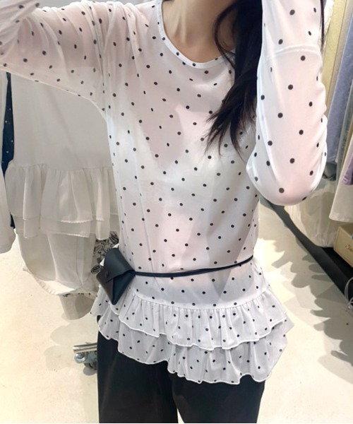 SHEENA(シーナ)の「裾フリルドットシアートップス(Tシャツ/カットソー・レディース・ブラック/ホワイト・M)」の18枚目の写真