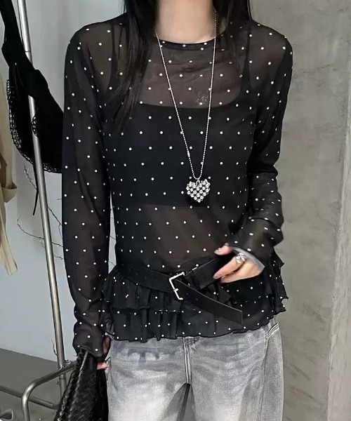 SHEENA(シーナ)の「裾フリルドットシアートップス(Tシャツ/カットソー・レディース・ブラック/ホワイト・M)」の20枚目の写真