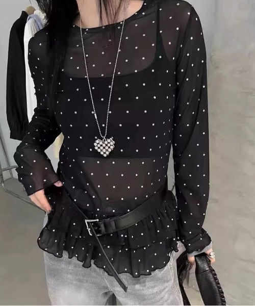 SHEENA(シーナ)の「裾フリルドットシアートップス(Tシャツ/カットソー・レディース・ブラック/ホワイト・M)」の21枚目の写真