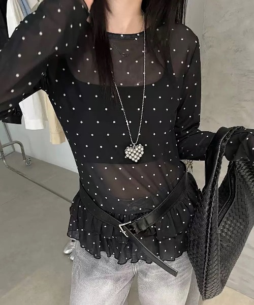 SHEENA(シーナ)の「裾フリルドットシアートップス(Tシャツ/カットソー・レディース・ブラック/ホワイト・M)」の22枚目の写真