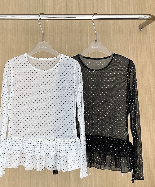 SHEENA(シーナ)の「裾フリルドットシアートップス(Tシャツ/カットソー・レディース・ブラック/ホワイト・M)」の3枚目の写真