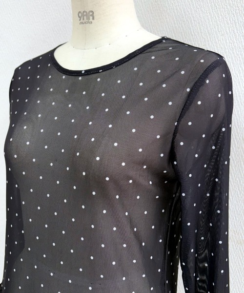 SHEENA(シーナ)の「裾フリルドットシアートップス(Tシャツ/カットソー・レディース・ブラック/ホワイト・M)」の9枚目の写真