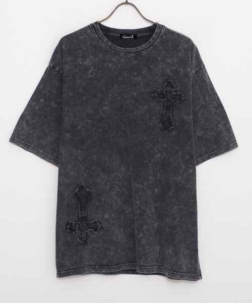 CavariA(キャバリア)の「『CavariA/キャバリア』クルーネックブラックデニムワッペンケミカル加工半袖Tシャツ(Tシャツ/カットソー・メンズ・グレー系1/スミクロ・L/M)」の9枚目の写真
