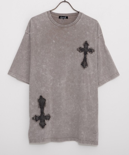CavariA(キャバリア)の「『CavariA/キャバリア』クルーネックブラックデニムワッペンケミカル加工半袖Tシャツ(Tシャツ/カットソー・メンズ・グレー系1/スミクロ・L/M)」の11枚目の写真