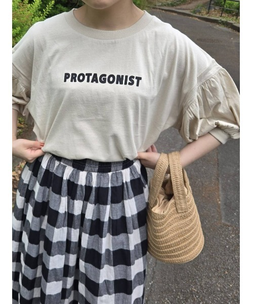 Samansa Mos2（サマンサ モスモス）の「プリントアソートパフスリーブカットソー（Tシャツ/カットソー・レディース・ベージュ/オフホワイト/ブルー/チャコールグレー・F）」の3枚目の写真