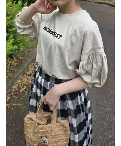 Samansa Mos2（サマンサ モスモス）の「プリントアソートパフスリーブカットソー（Tシャツ/カットソー・レディース・ベージュ/オフホワイト/ブルー/チャコールグレー・F）」の6枚目の写真