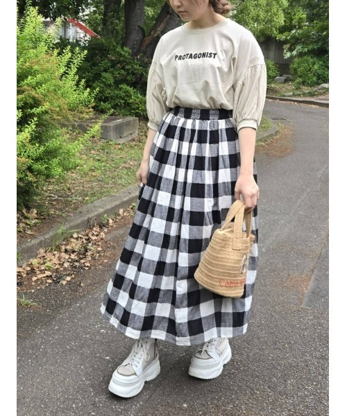 Samansa Mos2（サマンサ モスモス）の「プリントアソートパフスリーブカットソー（Tシャツ/カットソー・レディース・ベージュ/オフホワイト/ブルー/チャコールグレー・F）」の8枚目の写真