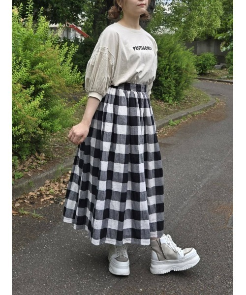 Samansa Mos2（サマンサ モスモス）の「プリントアソートパフスリーブカットソー（Tシャツ/カットソー・レディース・ベージュ/オフホワイト/ブルー/チャコールグレー・F）」の9枚目の写真