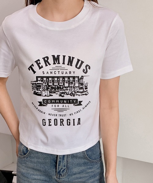 LOWO（ロワ）の「綿混フロントプリントTシャツ カットソー（Tシャツ/カットソー・レディース・ホワイト/グレー/アイボリー・FREE）」の13枚目の写真