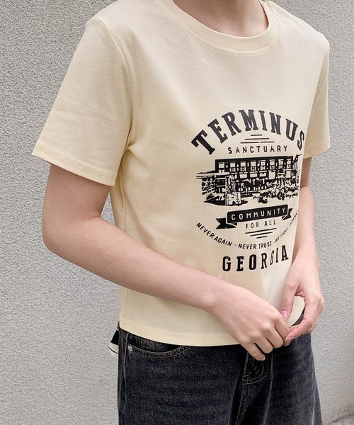 LOWO（ロワ）の「綿混フロントプリントTシャツ カットソー（Tシャツ/カットソー・レディース・ホワイト/グレー/アイボリー・FREE）」の8枚目の写真