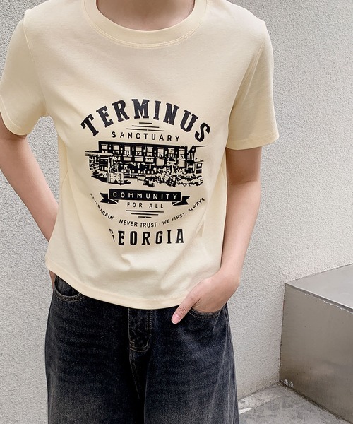 LOWO（ロワ）の「綿混フロントプリントTシャツ カットソー（Tシャツ/カットソー・レディース・ホワイト/グレー/アイボリー・FREE）」の5枚目の写真