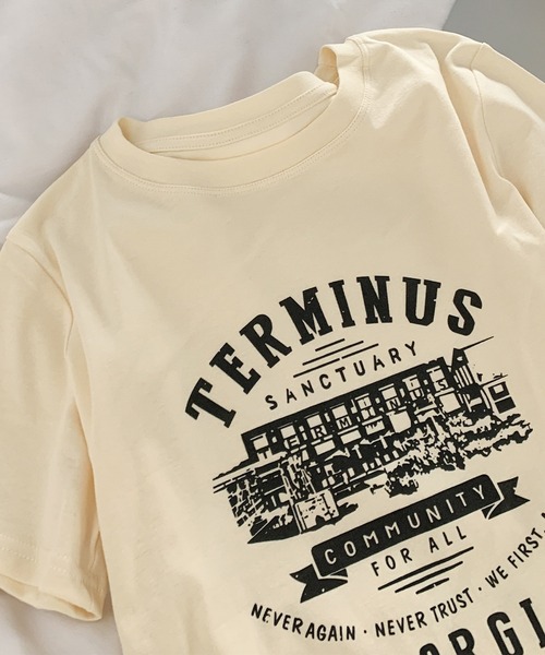 LOWO（ロワ）の「綿混フロントプリントTシャツ カットソー（Tシャツ/カットソー・レディース・ホワイト/グレー/アイボリー・FREE）」の4枚目の写真
