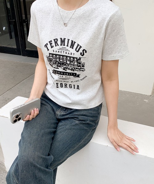 LOWO（ロワ）の「綿混フロントプリントTシャツ カットソー（Tシャツ/カットソー・レディース・ホワイト/グレー/アイボリー・FREE）」の18枚目の写真