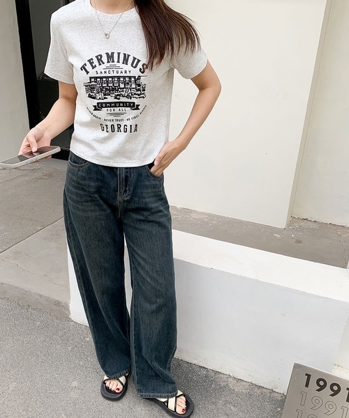 LOWO（ロワ）の「綿混フロントプリントTシャツ カットソー（Tシャツ/カットソー・レディース・ホワイト/グレー/アイボリー・FREE）」の17枚目の写真