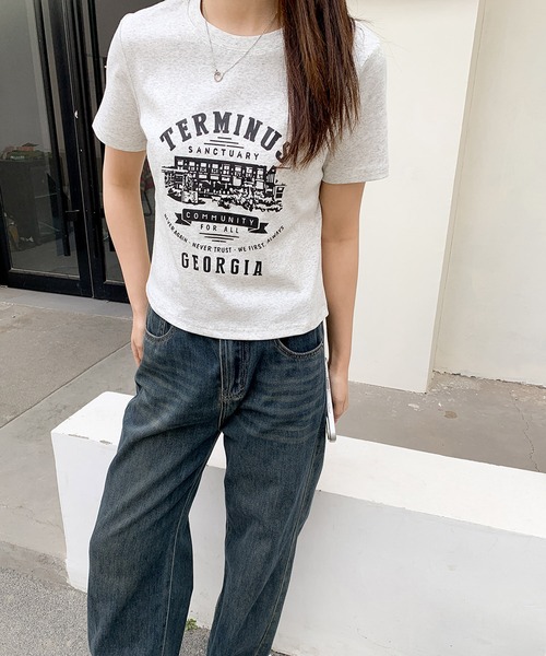 LOWO（ロワ）の「綿混フロントプリントTシャツ カットソー（Tシャツ/カットソー・レディース・ホワイト/グレー/アイボリー・FREE）」の16枚目の写真