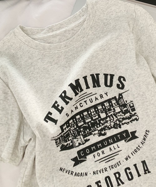 LOWO（ロワ）の「綿混フロントプリントTシャツ カットソー（Tシャツ/カットソー・レディース・ホワイト/グレー/アイボリー・FREE）」の15枚目の写真