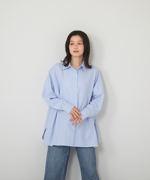 Misayoさんプロデュースストライプ オーバーサイズシャツ ストライプオーバーサイズシャツ（シャツ/ブラウス）｜MINS