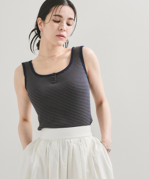 Healthknit(ヘルスニット)の「【Healthknit/ヘルスニット】Tubular Rib Henley/N 2Way Tanktop(タンクトップ・レディース・ブルー系その他2/ダークパープル/ミント/ホワイト/チャコールグレー・FREE)」の5枚目の写真