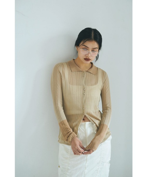 marjour(マージュール)の「SHEER POLO KNIT(カーディガン/ボレロ・レディース・ベージュ・M)」の1枚目の写真