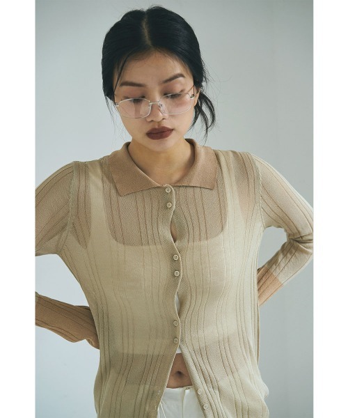 marjour(マージュール)の「SHEER POLO KNIT(カーディガン/ボレロ・レディース・ベージュ・M)」の2枚目の写真
