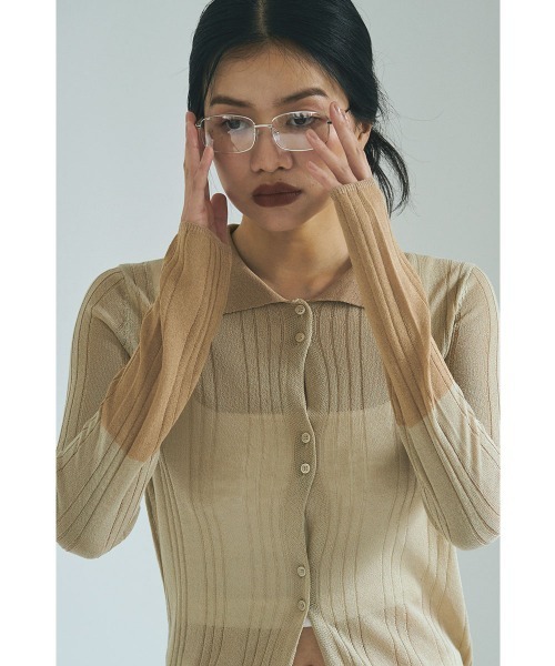 marjour(マージュール)の「SHEER POLO KNIT(カーディガン/ボレロ・レディース・ベージュ・M)」の3枚目の写真