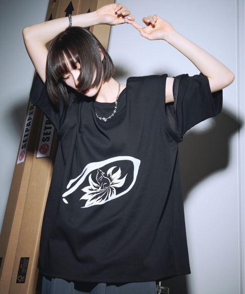 【狐独】メッシュデザインジップフーディ Ellno Loset Ellno Loset パーカー 「狐独」メッシュデザインジップフーディ