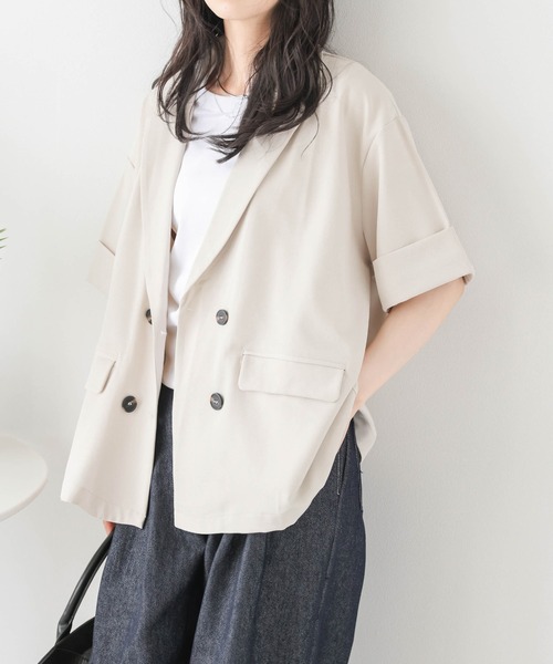 La-gemme（ラジェム）の「ハーフスリーブジャケット（その他アウター・レディース・グレー/オフホワイト/ブラック/グレイッシュベージュ/ベージュ・フリー）」の18枚目の写真