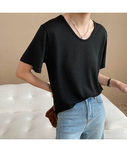 Forcement(フォースメント)の「デイリーに役立つラウンドネック半袖Tシャツ(Tシャツ/カットソー・レディース・ダークグレー/ブラック/グレー・FREE)」の5枚目の写真