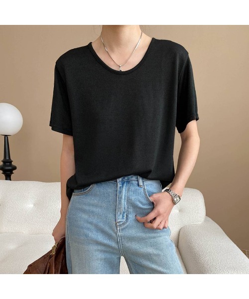 Forcement(フォースメント)の「デイリーに役立つラウンドネック半袖Tシャツ(Tシャツ/カットソー・レディース・ダークグレー/ブラック/グレー・FREE)」の8枚目の写真