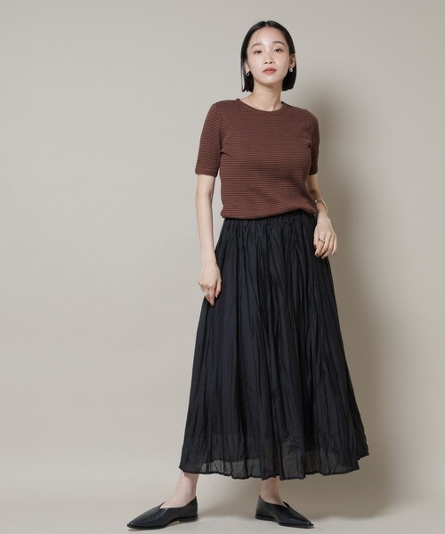 NANO universe（ナノユニバース）の「マルチボーダーテレコリブカットトップス（Tシャツ/カットソー・レディース・ブラック/ホワイト/ブラウン・FREE）」の10枚目の写真