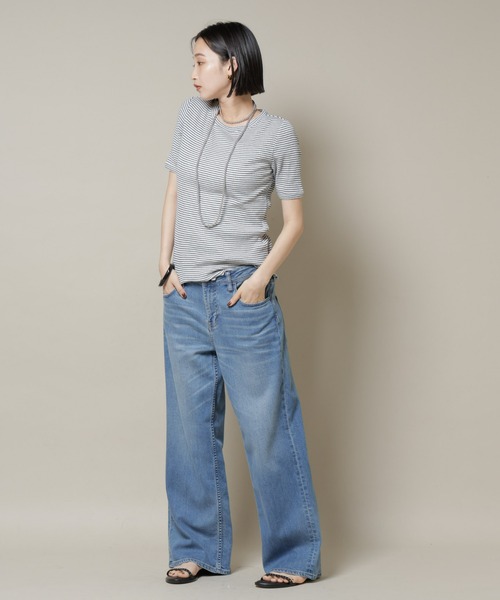 NANO universe（ナノユニバース）の「マルチボーダーテレコリブカットトップス（Tシャツ/カットソー・レディース・ブラック/ホワイト/ブラウン・FREE）」の16枚目の写真