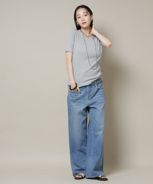 NANO universe（ナノユニバース）の「マルチボーダーテレコリブカットトップス（Tシャツ/カットソー・レディース・ブラック/ホワイト/ブラウン・FREE）」の17枚目の写真