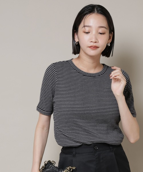 NANO universe（ナノユニバース）の「マルチボーダーテレコリブカットトップス（Tシャツ/カットソー・レディース・ブラック/ホワイト/ブラウン・FREE）」の20枚目の写真