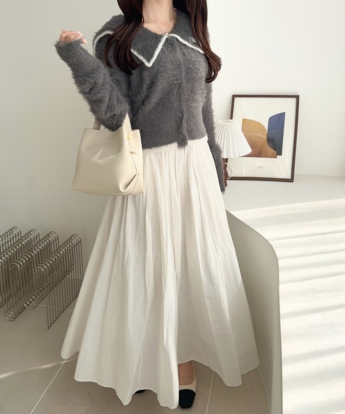 mily bilet(ミウィビレット)の「【mily bilet】セーラーカラーが可愛い。ロゴ刺繍ビッグセーラーシャギーニットカーディガン(カーディガン/ボレロ・レディース・グレー/ブラウン/ホワイト・LARGE/MEDIUM/SMALL/X-LARGE)」の17枚目の写真