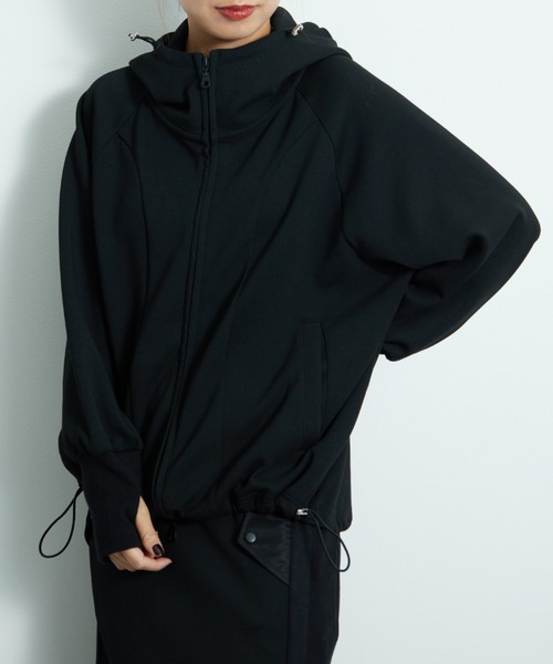 UNDOVE(アンドゥーブ)の「UNDOVE【SMART ECO JERSEY】ダブルジップ切替パーカー (リブ使い/指穴/ダブルジップ/ポケット付/防シワ/ストレッチ/イージーケア/UV/ウォッシャブル)(パーカー・レディース・アイボリー系/ブラック・X-LARGE/LARGE/MEDIUM)」の19枚目の写真