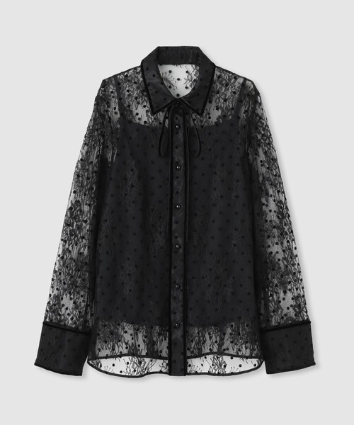 LOULOU WILLOUGHBY ルルウィルビー メッシュ×フロッキーシースルースカート ペチコート無し 未使用 タグ付き LOULOU WILLOUGHBYフロッキードットレースブラウス（シャツ⁄ブラウス