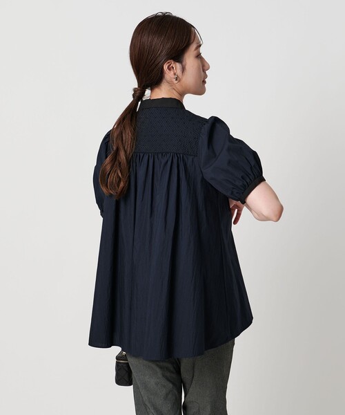 ユナイテッドアローズ エンブロイダリーショートスリーブブラウス ネイビー UNITED ARROWS ブラウス シャツ エンブロイダリー ショート