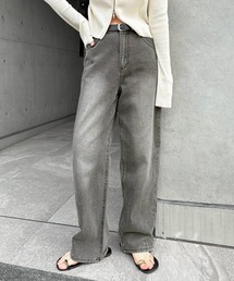 ラインストーン付きワイドデニムパンツ