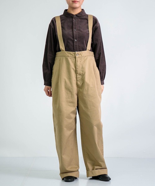 D.M.G.（ドミンゴ）の「[D.M.G. / ディーエムジー] 高密度チノクロス サスペンダーワークトラウザー（サロペット/オーバーオール・レディース・オリーブ/ベージュ・M）」の2枚目の写真