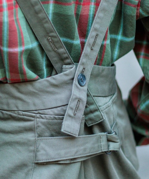 D.M.G.（ドミンゴ）の「[D.M.G. / ディーエムジー] 高密度チノクロス サスペンダーワークトラウザー（サロペット/オーバーオール・レディース・オリーブ/ベージュ・M）」の7枚目の写真